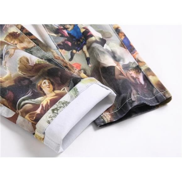 Men's Casual Printed Slim Fit Jeans Skinny Denim Pants - Picture 6 of 7